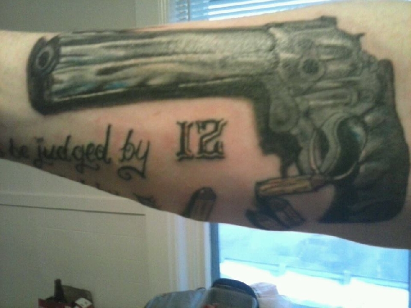 Gun and saying Tattoo by SS
