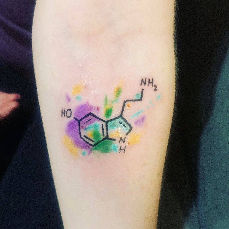 Serotonin molecule watercolour design